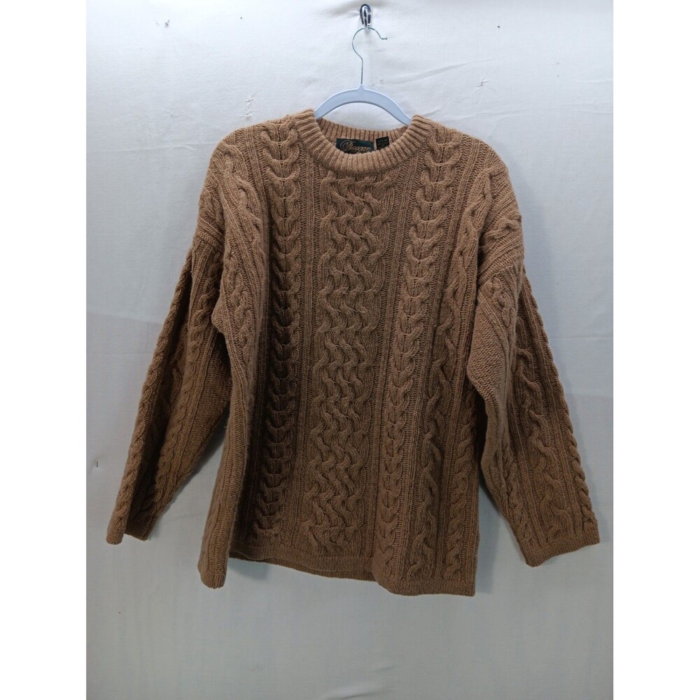 Doogan Cable Knit Fisherman's Sweater Mens Size L Wool/Silk Tan Made in Ireland
